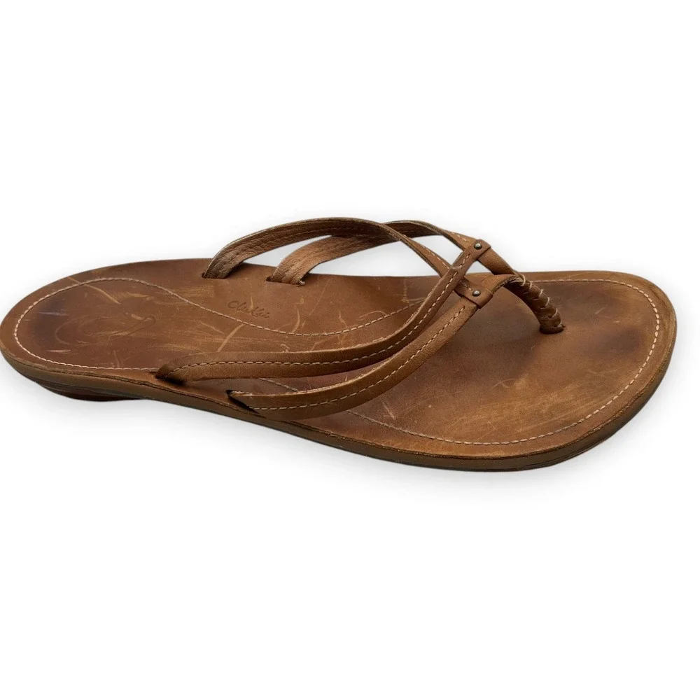 OluKai Upena Tan Leather Multi Strap Sandals Womens 10 EUR 40 Flip Flops 20288